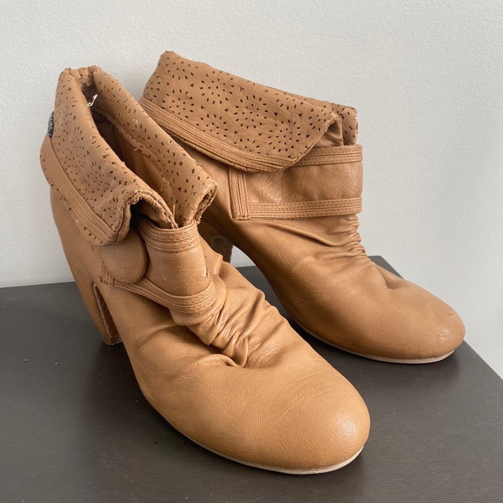 Tan Ruched Faux Leather Booties